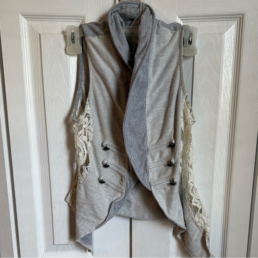 Daytrip Gray Vest with Lace Accents
